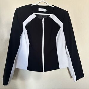 Calvin Klein Black & White Colorblock Zip-Front Blazer